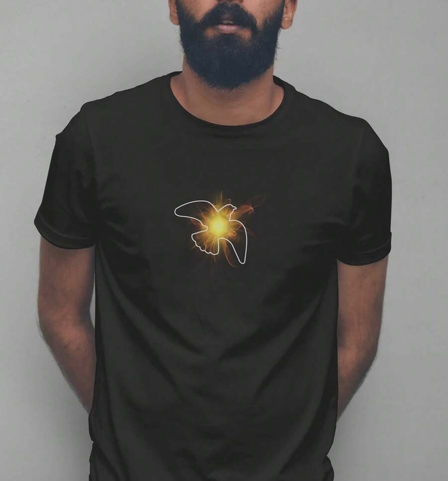 Holy Ghost Christian Catholic Religious Cotton Tee - 黑色 - 查看 1