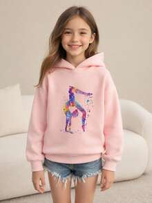 Young Girl Yoga, Gymnastics & Dance Print Sweatshirt, Autumn/Winter - Pink - View 1