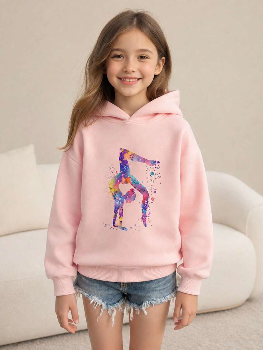 Young Girl Yoga, Gymnastics & Dance Print Sweatshirt, Autumn/Winter - Pink - View 1