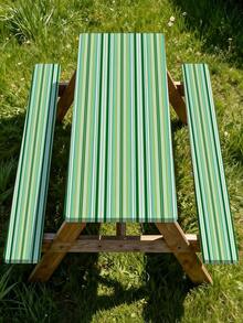 3 Pieces Picnic Tablecloth Set With Bench Cover, Elastic Edge Design, Striped Pattern, Washable Rectangular Tablecloth, Suitable For Weddings, Camping, Picnics, Garden Parties And More, Practical Essential - C - View 7