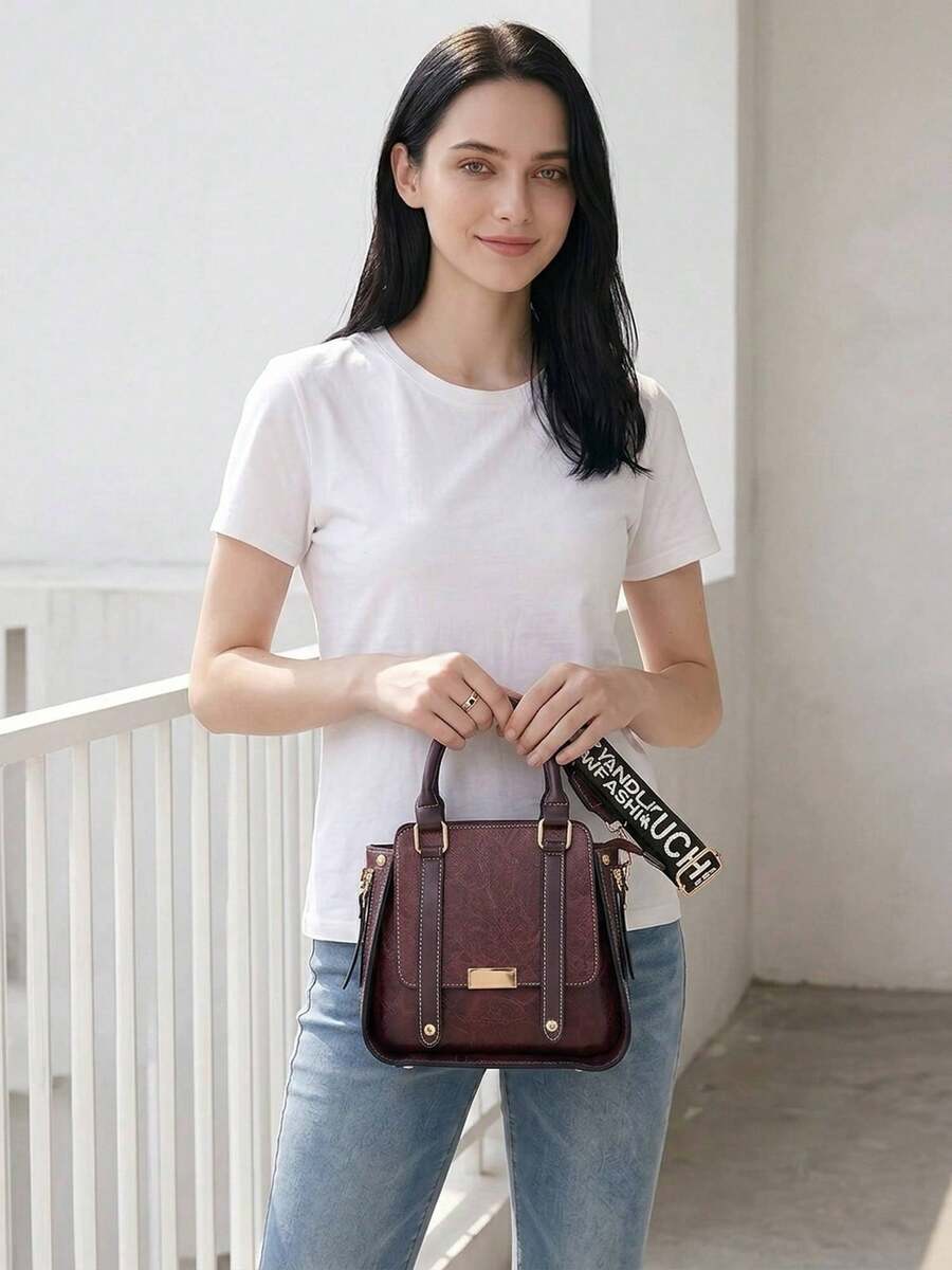 Women Fashion Handbags Top Handle Shoulder Bag Wallet Classic Vintage PU Leather Shoulder Bag Casual Crossbody Bags For Valentine's Day Use - 紫色 - 查看 1