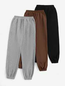Women's 3-Piece Set Cartoon Funny Expression Print Sweatpants, Drawstring Elastic Waist Loose Casual Loungewear Sweatpants, Suitable For Home And Casual Wear - Multicolor - View 3