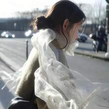 Bufanda blanca con borlas Maito para mujer, bufanda de lino de organza fina para protección solar de verano, gasa transparente - A - Ver 1