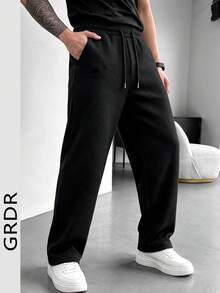 GRDR Solid Color Waffle Knit Long Pants Men's All-Season Commute Casual Trousers - Black - View 2