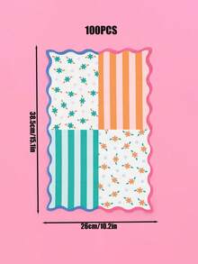 Colorful Vertical Stripe & Floral Disposable Napkins | Wavy Scalloped Edge, Fresh Contrast Print | Picnic BBQ, Bridal Shower & Holiday Table Setting Essential - Blue - View 13