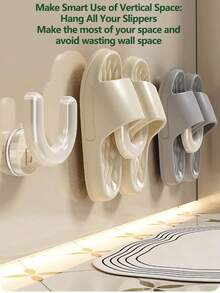 1/2 PCS Wall-Mounted U-Shaped Slipper Rack, Wall Mounted Bathroom Drying Rack, Cream Shoe Rack, Wall-Mounted U-Shaped Slide Rack; Wall Mounted Bathroom Drainage And Storage Rack, No Need For Perforated Cream Colored And Gun Gray Hooks - Multicolor - View 7