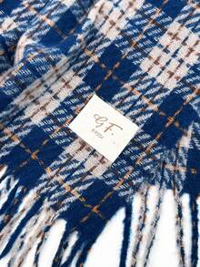 1件女款秋冬披肩圍巾，拼色格紋流蘇圍巾 - 靜謐藍 - 查看 4