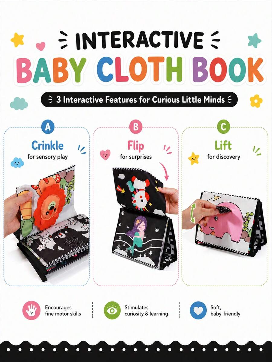 Mainan Buku Kain Gaya Kalender untuk Bayi Baru Lahir, Pola Kontras Tinggi Hitam Putih Merah, Dengan Cermin Datar dan Cermin Tertawa Lucu, Kertas Berkerut Terintegrasi, Halaman yang Dapat Dibuka, Desain Berdiri, Dapat Dicuci, Portabel untuk Mobil dan Perjalanan, Mainan Edukasi Kognitif Sensorik Dini untuk Bayi, Hadiah Halloween Natal, Hadiah untuk Bayi Baru Lahir - MultiWarna - View 1