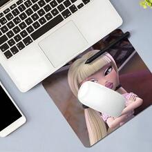 Stylish Doll Square Mouse Pad, Blonde Girl Illustration Pattern Design, Eye-Catching Desktop Decoration Protective Pad, Rubber Non-Slip Stitched Edge Office Mat, Small Size Suitable For Laptop, Desktop Computer Gaming, Office, Daily Use - View 3
