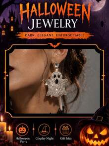 STONEFANS 1pc Shiny Rhinestone Ghost Dangle Earrings, Halloween Exaggerated Drop Earrings, Women's Party Costume Jewelry - Rhinestones - View 3