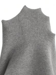 Women's Dropped Shoulder Round Neck Cinched Waist Button Knit Cardigan Sweater, Elegant Casual Style, Suitable For Office Commute And Leisure Outings, Autumn/Winter - Grey - View 11