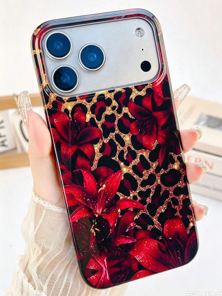 KOOLIFE 1件復古酒紅百合豹紋防震保護手機殼，適用於 iPhone 18 Pro/18 Pro Max/17/16/15/14/13 Pro Max，男女皆宜，聖誕節、情人節、婚禮季及女友生日的理想禮物