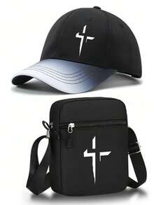 Christian Cross Pattern Printed Baseball Cap & Crossbody Bag Set, Faith Street Style Minimalist Religious Accessory, Unisex, Inspirational Gift - Multicolor - View 5