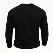 Men's Black Long Sleeve T-Shirt, Fitness Sports Style Base Layer - Black - View 3