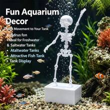 Movable Skeleton Aquarium Decoration, Glowing Fish Tank Bubble Decor, Bubble-Driven Swinging Skeleton Ornament, Fun Landscape Decoration, Suitable For Freshwater And Saltwater Aquariums - A - View 4