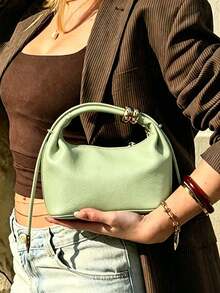 Dedoo European And American Fashion Lychee Texture Solid Color Metal Ring Luxury Handbag - Green - View 6