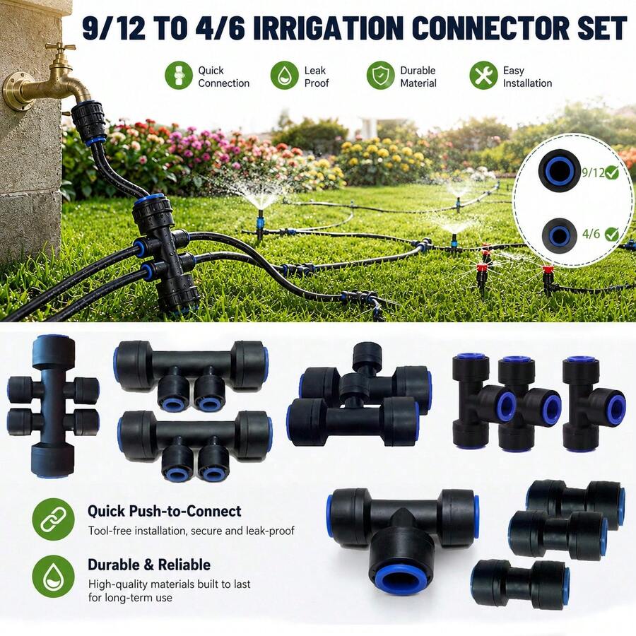 New Quick Connect Garden Hose Adapter, Quick Connect Push In Fittings, Garden 9/12 To 4/7 Quick Connect Fittings, Easy To Install, Suitable For Garden And Courtyard Irrigation System Kits - A - View 1