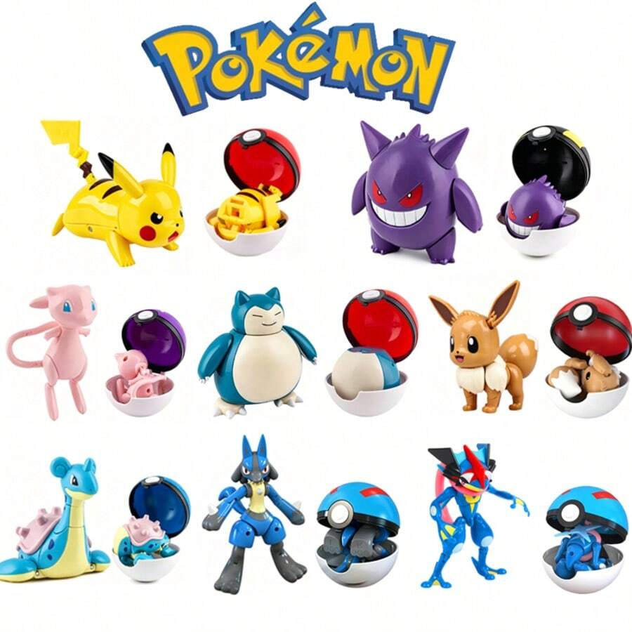 pokemon 趣味互動寶可夢主題收藏娃娃，可變形寶可球動作公仔，可動關節，熱門角色模型，適合桌面擺飾、玩偶，兒童與年輕收藏愛好者的生日派對驚喜禮物
