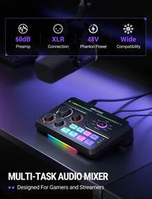 Mixer Audio Gaming FIFINE SC8 untuk Live Streaming dengan Suara Surround 7.1ch | Untuk PC, RGB, Preamp Headphone, Tombol Mute, Kontrol Volume, Input Optik, Daya Phantom 48V, 3 Mode EQ, Penyeimbang Volume Obrolan Game - View 3