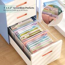 Organizador de archivos colgante expandible de paja de trigo, 7 bolsillos tipo acordeón, caja de almacenamiento de archivos expandible de 1.2 pulgadas, etiquetas multicolor, se ajusta al tamaño de carta de EE. UU. - 1 paquete (Rosa/Púrpura/Azul) - Multicolor - Ver 5