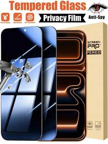 2入 9H 鋼化玻璃防窺螢幕保護貼，適用 17/17 Pro/17 Pro Max/17 Air/16 Pro Max/15 Pro Max/15 Pro/14 Pro Max/13/12/11，全螢幕覆蓋黑色邊框絲印，HD 清晰防刮、無氣泡易安裝、相容手機殼 - 黑色 - 查看 14