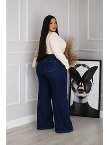 Calça Feminina Jeans Wide Leg Modeladora - jeans - Visão 2