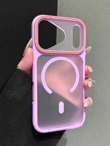 Luxury Premium Matte Translucent With Lanyard Large Window Phone Case Compatible With IPhone 18 Pro Max 18 Pro 17 16 Pro Max 15 14 16 Plus 11 18 17 15 16 13 For Magnetic Wireless Charging Shockproof Double Color Contrast Hard Cover Shell - Purple - View 4