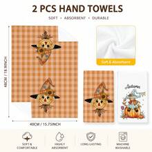 2pcs Orange Plaid Scarecrow Pumpkin Pattern Kitchen Towels, Autumn Country Farmhouse Style Cartoon Print Absorbent Hand Towels, Suitable For Autumn Kitchen, Harvest Season, Halloween, Thanksgiving, Family Gathering, Home Decor 4/6/8pcs Set - Multicolor - View 6