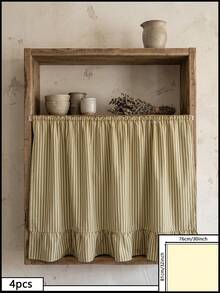 1pc Olive Green & White Fine Striped Table Skirt, Natural Fresh Style Fabric Material, Rectangular Bottom With Ruffle Edge And Pleated Details, Storage Concealment And Decorative Enhancement Function, Suitable For Storage Rack Cover And Pastoral Home Decor Scenes - Green - View 15