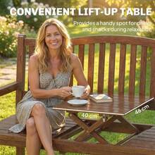 Garden Loveseat Bench, 2-3 Seater Outdoor Bench With Liftable Table And Waterproof Cover, Light Brown On-Site - 1 - View 5