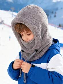 1pc Kids Plush Balaclava Hat, Adjustable Drawstring, Multiple Soft Colors Available, Winter Outdoor Warmth, Suitable For Skiing, School And Snow Play - Multicolor - View 4