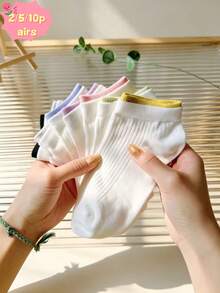 Calcetines cortos de algodón puro con cuello multicolor, ligeros y transpirables, alta elasticidad, antibacterianos & resistentes al olor, suaves & cómodos, para usar en todas las estaciones, tejido de punto transpirable, minimalista, para casa, casual & vacaciones - Multicolor - Ver 9