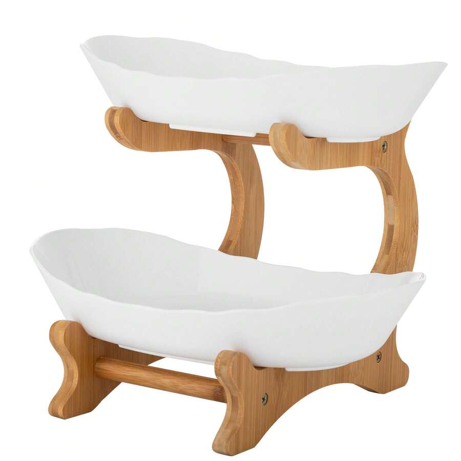 White 2-Tier Plastic Fruit Tray, Multi-Layer Food Storage Bowl For Fruit And Snack Display, Household And Party - White - View 1