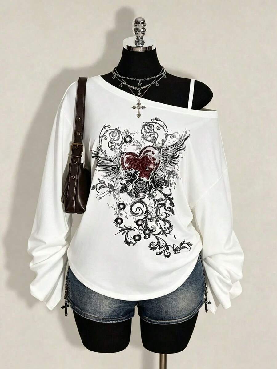 2026 Summer Collection,Retro Gothic Plus Tee: Distressed Skull & Rose, Y2K Punk Style, Sizes S-7XL, Ships 24H - White 1 - View 1