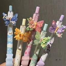 2/4/6pcs Cute Floral & Butterfly Pattern Neutral Pens, 0.5mm Fine Tip, Smooth Writing, Black Ink, High Quality & Durable, Suitable For Office & Study, Multipurpose, Quick-Drying, Ideal For Students, Back To School - Butterfly Flower Pen - View 5