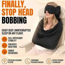 3-In-1 Travel Pillow Set With Eye Mask, Portable Neck Support Pillow, Adjustable Headband, Essential For Airplane, Car, Train Travel Sleep, Comfortable Rest - Black - View 2
