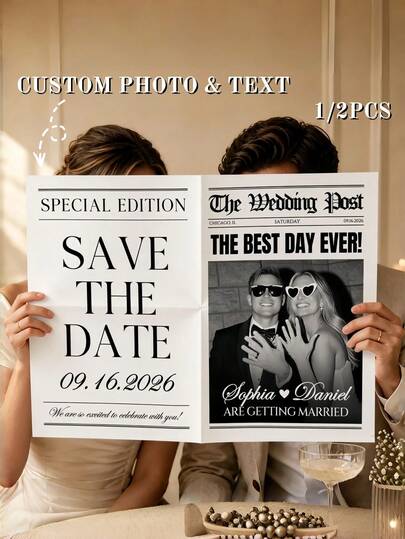 1pc Customized Newspaper Poster, Personalized Photo And Text, Suitable For Couple Souvenirs, Party Photo Props, Valentine's Day, Anniversary