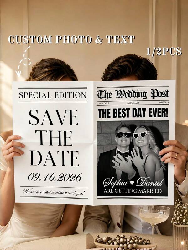 1pc Customized Newspaper Poster, Personalized Photo And Text, Suitable For Couple Souvenirs, Party Photo Props, Valentine's Day, Anniversary