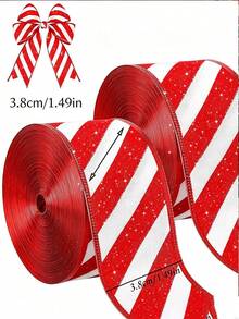 Red And White Diagonal Stripe Ribbon, Christmas Packaging Craft Decorative Ribbon, Wreath Bows, Holiday Party Decoration, Suitable For Gift Wrapping, Holiday Decor - Multicolor - View 9