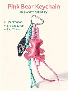 Y2K PU Bear Keychain, Vintage Style Bag Charm, Women's Car Keychain, Maximalist Packaging Decoration. Woven Tassel Bag Charm, Acrylic Tag Accessory, Vintage Sweet & Cool Bag Decoration, Gift For Women, Birthday, Holiday Gift. - Multicolor - View 7