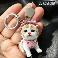 Multifunctional 2D Flat Cute Cat Keychain, Backpack Decoration Pendant, With Smartphone SIM Card Ejector Tool, Cute Acrylic All-Season - Color Shown In Image - View 10