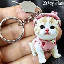Multifunctional 2D Flat Cute Cat Keychain, Backpack Decoration Pendant, With Smartphone SIM Card Ejector Tool, Cute Acrylic All-Season - Color Shown In Image - View 5