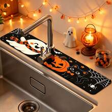1pc Halloween Ghost Pumpkin Black Cat Pattern Sink Faucet Absorbent Mat, Drainage Mat, Suitable For Kitchen, Bathroom Sink, Countertop, Drainage Mat, Diatomaceous Earth Material, Trimmable, Quick-Drying Mat - Multicolor - View 3