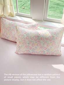 2/3pcs Romantic Floral Print, Pink & Purple Rose Pattern, Pleated Texture, Super Soft, Sweet & Cute, Back To School Season, Washed Duvet Cover & Pillowcase Set, Spring/Summer Style, Available For Double, Queen, King Size Beds - Multicolor - View 6