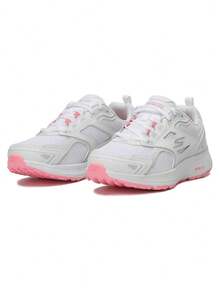 Skechers 女士GO RUN 透氣網布緩震耐磨防滑跑步鞋 - 白粉紅色 - 查看 1