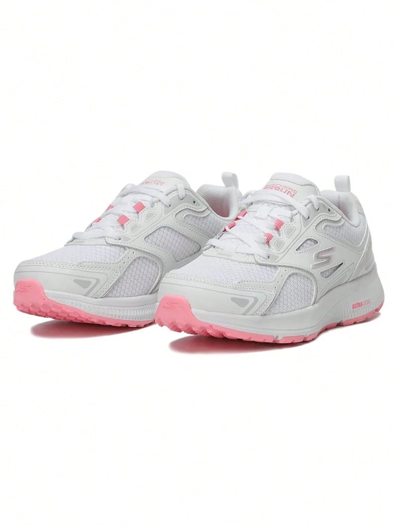 Skechers 女士GO RUN 透氣網布緩震耐磨防滑跑步鞋 - 白粉紅色 - 查看 1