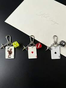 1pc Unisex New Creative Cartoon Dice Keychain Acrylic Poker Pendant Fashion Personalized Bag Charm - Multicolor - View 4