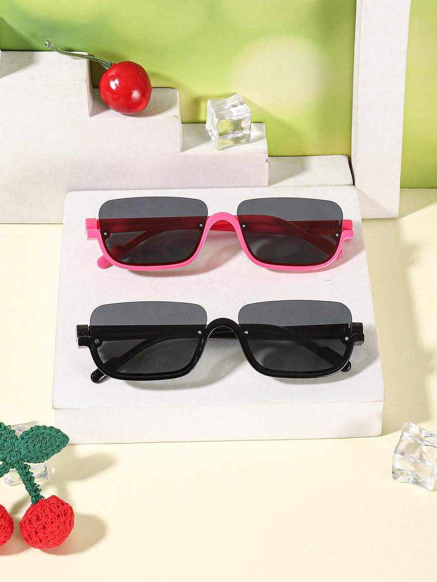1set 2PCS Kids 9‑14Y Half‑Frame Rectangular Two‑Color Set Skin‑Friendly PC Cool Stylish Fashion Glasses For Holiday Party Activities - Multicolor - View 1
