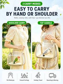 Parrot Carrying Cage, Breathable Bird Cage Carrying Bag, Suitable For Parrots, Pigeons, Lizards, Hamsters, Portable Transparent Small Pet Travel Bag - Grey - View 1