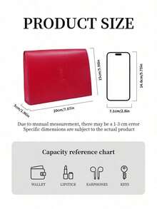 Yves Saint Laurent YSL Red Envelope‑Shape Makeup Pouch, Debossed Embossed Logo Faux Leather Fold‑Over Clutch Portable Travel Cosmetic Storage Bag Women Beauty Gift YSL‑GIFT‑176 - Red - View 7